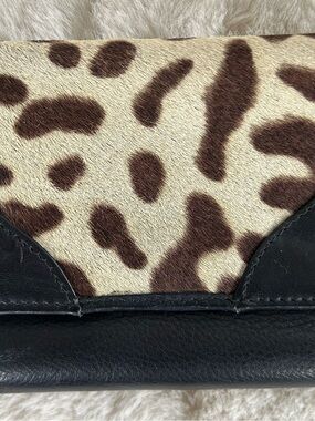 Snow Leopard Print Haircalf and Black Leather Italian Wallet